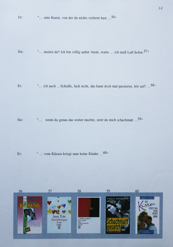 Kirsten Kötter: 'Liebst du mich?', Buch, 19 Seiten mit 100 Buchcovern, Audiovisuelle Performance mit Franz Klee und Christoph Kolb ('Dein Hackfleisch'), 1997