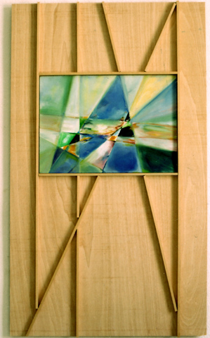 Construction of time in space / Konstruktion von Zeit in Raum, 2009, oil, acrylic, wood, wooden slats, 145 × 85 cm (Kirsten Kötter)