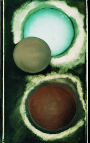 untitled (3 bullets) / ohne Titel (3 Kugeln), 2009, oil, acrylic, canvas, 75 × 125 cm (Kirsten Kötter)