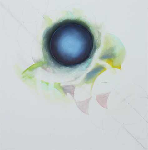 untitled (Blue bullet) / ohne Titel (Blaue Kugel), 2009, oil, acrylic, canvas, 60 × 60 cm (Kirsten Kötter)
