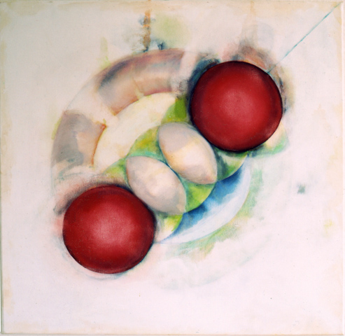 untitled (Red bullet) / ohne Titel (Rote Kugel), 2009, oil, acrylic, canvas, 60 × 60 cm (Kirsten Kötter)