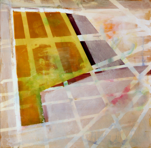 untitled (Road map), palimpsest (overpainting) / ohne Titel (Straßenkarte), Palimpsest (Übermalung), 2007 / 2010, oil, acrylic, canvas, 100 × 100 cm (Kirsten Kötter)